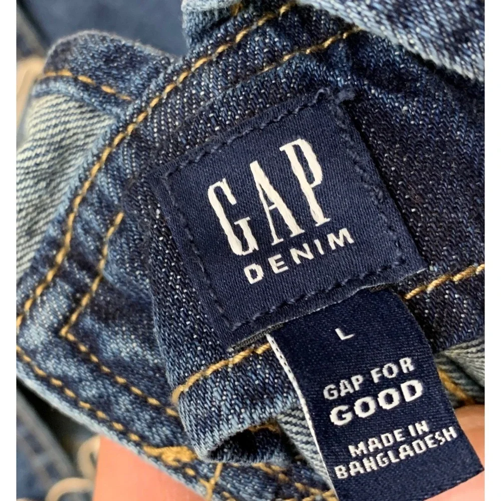 Gap Denim Women's Large Dark Wash Cotton Overall Shorts‎ Raw Hem 11/19 L
